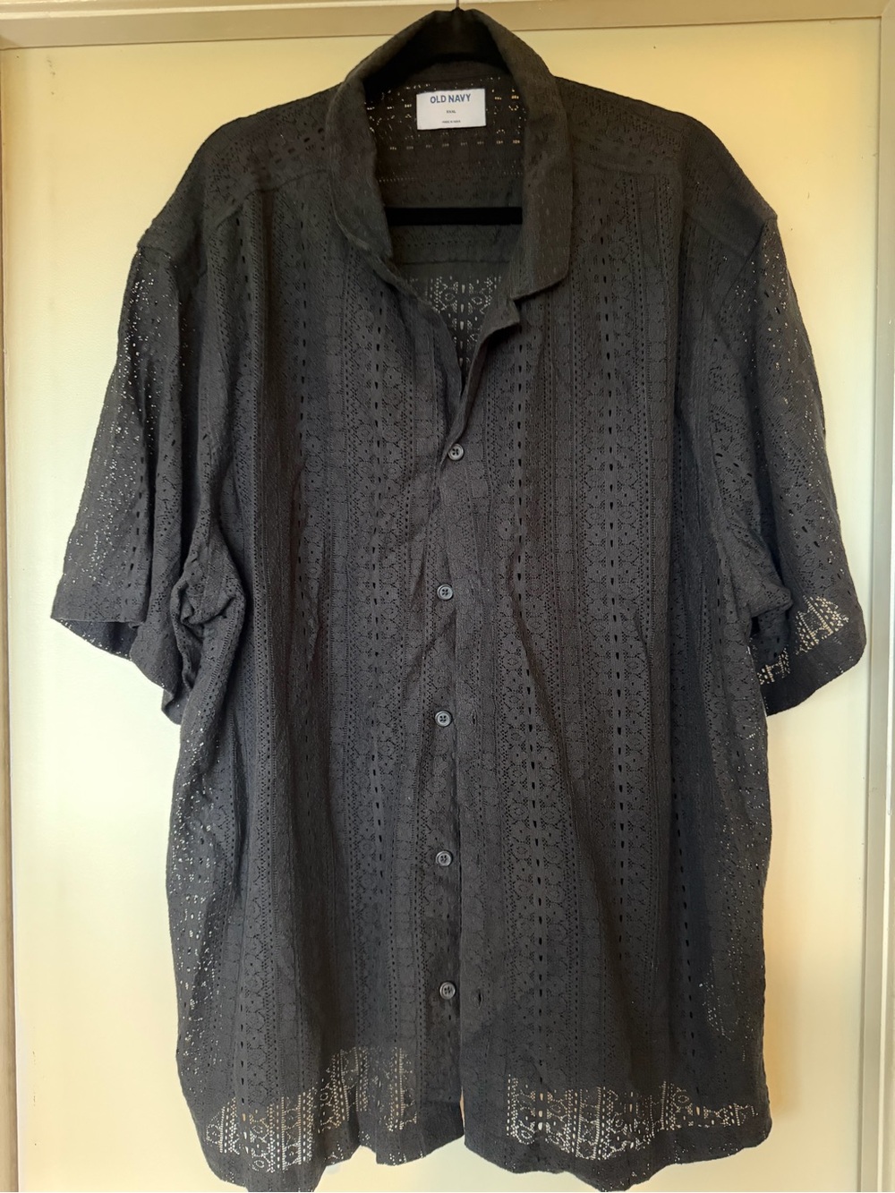Old Navy Black Eyelet Short-Sleeve Button-Up Polo